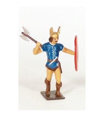 gaulois, casque ailé, avec hache en l'air et bouclier