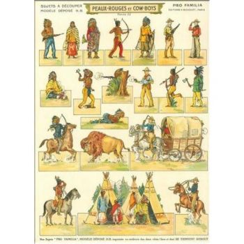 planche à découper : Peaux-rouges et Cow-boys (reproduction)