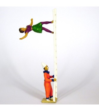 clown avec échelle et danseuse en équilibre