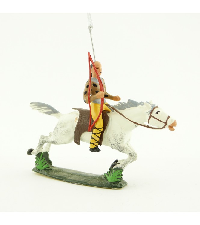 cavalier hun, tête à queue de cheval, avec arc et lance