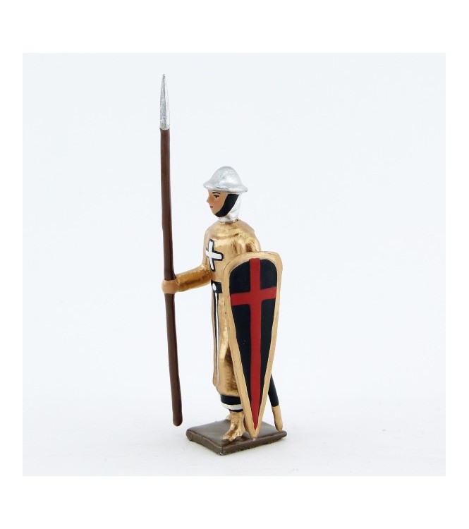 croisé, cotte dorée, casque plat, avec lance et bouclier "croix"