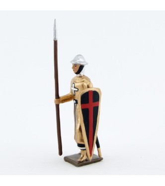 croisé, cotte dorée, casque plat, avec lance et bouclier "croix"