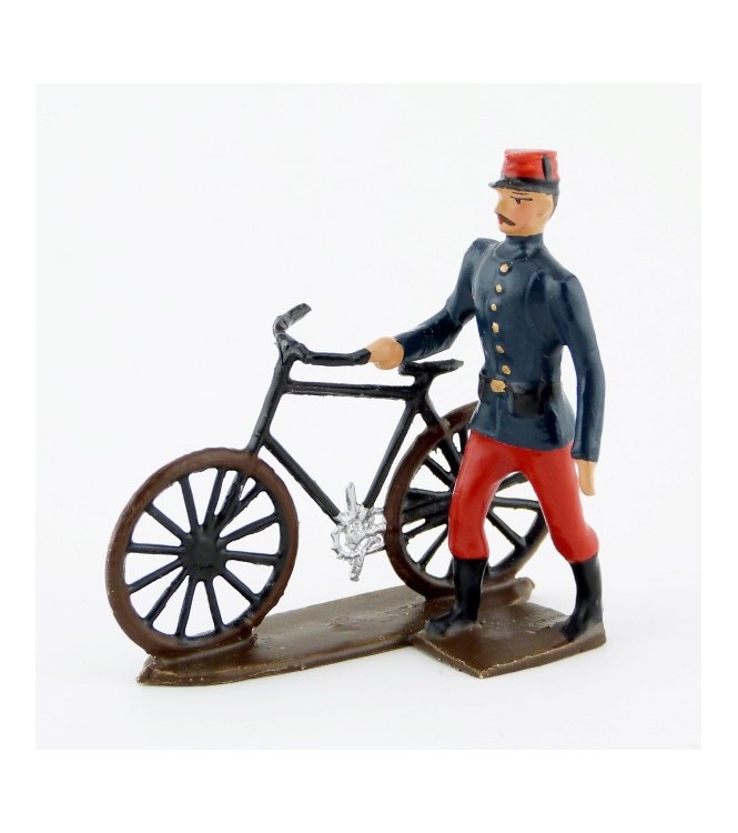 soldat d'infanterie de ligne tenant sa bicyclette