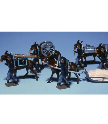 Chasseur alpin bleu tirant un mulet