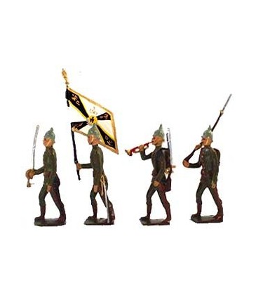 Infanterie prussienne, tunique reseda, casque à pointe (pickelhaube)